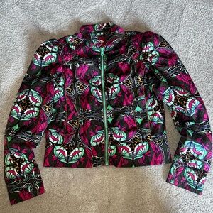 Oilily Girls Satin-like Bomber Jacket - Pink and Green Floral